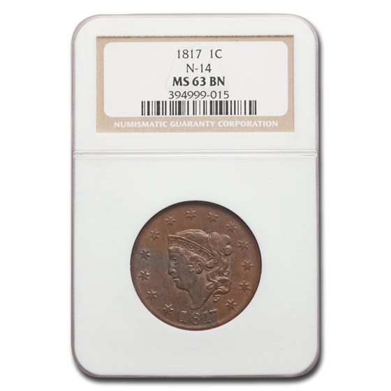 1817 Large Cent MS-63 NGC (N-14, Brown) 1817 Large Cent MS-63 NGC (N-14, Brown)
